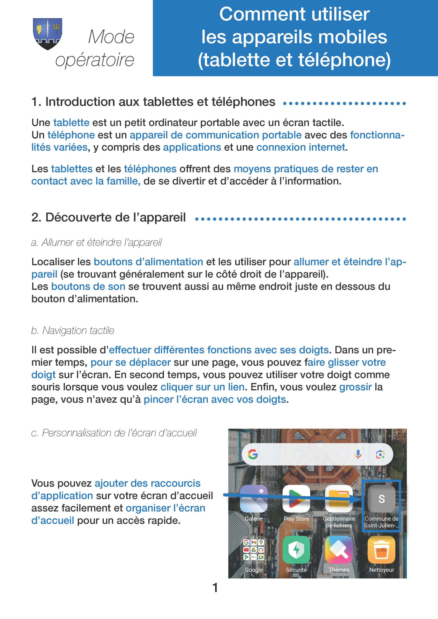 Première page du cours d'informatique sur les appareils mobile